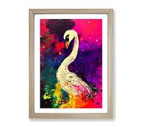 Swan Paint Splash No.4 Abstract Framed Print | A2 Oak Framed Wall Art | Ready to Hang | Abstract Animal Picture | Living Room Bedroom Lounge Office