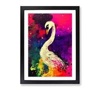 Swan Paint Splash No.4 Abstract Framed Print | A4 Black Framed Wall Art | Ready to Hang | Abstract Animal Picture | Living Room Bedroom Lounge Office