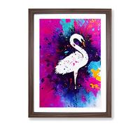 Swan Paint Splash No.6 Abstract Framed Print | A4 Walnut Framed Wall Art | Ready to Hang | Abstract Animal Picture | Living Room Bedroom Lounge Office
