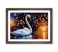 Swan Painting Vol.2 Abstract Framed Print | A3 Walnut Framed Wall Art | Ready to Hang | Abstract Animal Picture | Living Room Bedroom Lounge Office