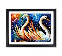Swan Painting Vol.3 Abstract Framed Print | A2 Black Framed Wall Art | Ready to Hang | Abstract Animal Picture | Living Room Bedroom Lounge Office