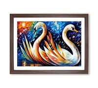Swan Painting Vol.3 Abstract Framed Print | A2 Walnut Framed Wall Art | Ready to Hang | Abstract Animal Picture | Living Room Bedroom Lounge Office
