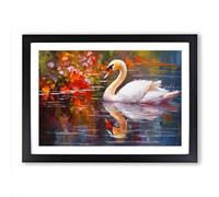 Swan Palette Knife Framed Print | A2 Black Framed Wall Art | Ready to Hang | Modern Animal Picture | Living Room Bedroom Lounge Office