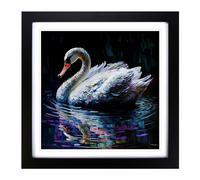 Swan Palette Knife Painting Framed Print | 18x18 Inch Black Framed Wall Art | Ready to Hang | Modern Animal Picture | Living Room Bedroom Lounge Office