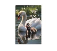 Swan Parental Nature Wildlife Poster Serene Waterfowl Family Calm Waters Nesting Decorative Canvas Family Bedroom Artwork Picture Painting 24x36inch(60x90cm)