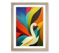 Swan Patchwork Framed Print | A2 Oak Framed Wall Art | Ready to Hang | Modern Animal Picture | Living Room Bedroom Lounge Office
