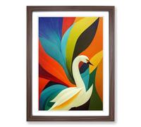 Swan Patchwork Framed Print | A2 Walnut Framed Wall Art | Ready to Hang | Modern Animal Picture | Living Room Bedroom Lounge Office