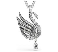Swan pendant and brooch, Swan, White, Ruthenium plated