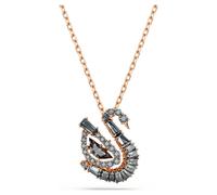 Swan pendant, Mixed cuts, Swan, Grey, 18K rose gold finish