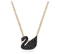 Swan pendant, Swan, Small, Black, 18K rose gold finish