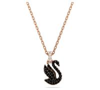 Swan pendant, Swan, Small, Black, 18K rose gold finish