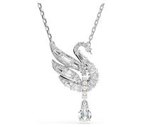 Swan pendant, Swan, White, Rhodium plated
