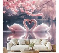 Swan Pink Flowers 3D Wallpaper Swan Love Wall Stickers 200x140 cm White Swans Canvas Wallpaper for Bedroom Living Room Stickers Post Murals Peel and Stick Photo Wall Art ad87q