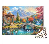 Swan Pond & Pavilion 1000 Pieces Jigsaw Puzzles Swan Lake Gazebo Cardboard for People Who Love Quiet Time Wall Decor 52x38cm/1000pcs