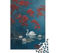 Swan Pond with Red Blossoms Jigsaw Puzzles Puzzle for Adults Kids. 1000 Pieces Great Gifts Challenge Toy Educational Games Home Decoration for Adults& Kids Age 14 Years Up 38x26cm/1000pcs