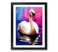 Swan Pop Framed Print | A2 Black Framed Wall Art | Ready to Hang | Modern Animal Picture | Living Room Bedroom Lounge Office