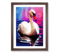 Swan Pop Framed Print | A2 Walnut Framed Wall Art | Ready to Hang | Modern Animal Picture | Living Room Bedroom Lounge Office