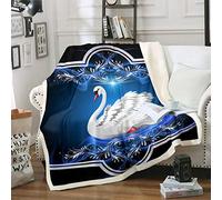 Swan Print Plush Blanket Girly Glitter Throw Blanket Elegant Animal Bird Fleece Sherpa Blanket for Chair Sofa Couch Women Luxury Princess Style Ultra Soft Room Decor Double 60"x79" Reversible