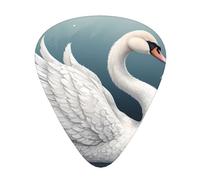 Swan printed guitar picks, 12-piece set with thin, medium, and thick styles, comes with a storage case