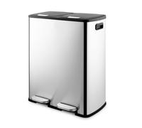 Swan Recycling Bin Dual Compartment 60L Stainless Steel Finish Pedal Waste Bin