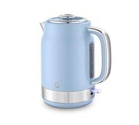 Swan Retro 1.7L Jug Kettle, Rapid Boil, Removable Limescale Filter, Easy Pour, 360 Degree Base, Water Indicator Window and Boil Dry Protection, 3KW, Blue and Stainless Steel, SK19025BLU