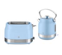 Swan Retro 1.7L Kettle and 2-Slice Toaster Set Blue Fast Boil 6 Browning Levels