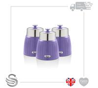 Swan Retro 3 Piece Canister Set Chrome Airtight Lid Lock Stainless Steel Storage