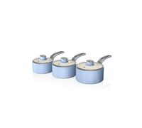 Swan SWPS3020BLN Retro Induction Saucepan Set With Glass Lids, Non Stick Ceramic Coating, Easy to Clean, Blue, 3 Piece, 16/18/20 cm
