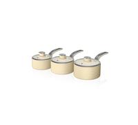 Swan Retro Induction Saucepan Set With Glass Lids, Non Stick Ceramic Coating, Easy to Clean, Cream, 3 Piece, 16/18/20 cm