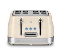 Swan Retro 4 Slice Toaster with 7 Browning Levels for Toast, Breakfast Muffins & Bagels, Removable Crumb Trays, Defrost/Reheat/Cancel, Cord Storage, 1860W, Cream & Stainless Steel, ST19029C