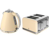 Swan Retro Kitchen Set, 1.5L Fast Boil Kettle & 4 Slice Toaster, Cream, SK19020CN, ST19020CN
