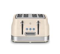 Swan Retro 4 Slice Toaster with 7 Browning Levels for Toast, Breakfast Muffins & Bagels, Removable Crumb Trays, Defrost/Reheat/Cancel, Cord Storage, 1860W, Cream & Stainless Steel, ST19029C