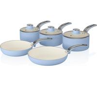 Swan Retro 5-piece Non-stick Pan Set - Blue, Blue