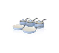 Swan SWPS5020BLN Retro 5 Piece Aluminium Pan Set with Glass Lid, Non-Stick Ceramic Coating, Blue