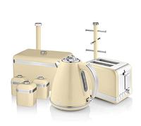 Swan Retro 6 Pack, Includes 1.5 Litre Retro Jug Kettle, Retro 2 Slice Toaster, Retro Bread bin, Retro Set of 3 Canisters, Retro Mug Tree, and Retro Towel Pole, Cream, SWPACK100CN