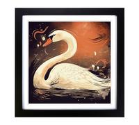 Swan Retro Art Framed Wall Art Print 18x18 Inch Black