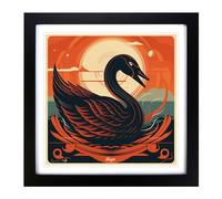 Swan Retro Art No.1 Framed Wall Art Print, Ready to Hang Picture for Living Room Bedroom Home Office, Black 18 x 18 Inch (45 x 45 cm)