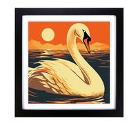 Swan Retro Art No.2 Framed Wall Art Print, Ready to Hang Picture for Living Room Bedroom Home Office, Black 18 x 18 Inch (45 x 45 cm)