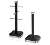 SWAN Retro Black Mug Tree & Paper Towel Holder. Vintage Retro Design Mug Tree & Towel Pole Kitchen Storage Set in Black