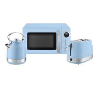 Swan Retro Blue Kitchen Set Kettle Toaster and Digital Microwave