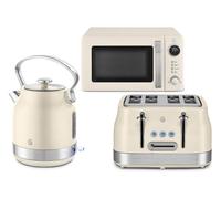Swan Retro Kitchen Set, 1.7L Rapid Boil Kettle with 360 Degree Base, 3000W, and 4 Slice Toaster with 7 Browning Levels, 1860W and 20L Digital Microwave, Cream, SK14631C & ST19029C & SM4425CRM
