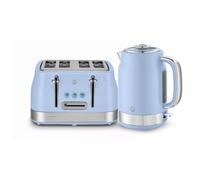 Swan Retro Kitchen Set, 1.7L Rapid Boil Jug Kettle with 360 Degree Base and 4 Slice Toaster with 7 Browning Levels, 1860W, Blue, SK19025BLU & ST19029BLU