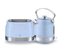 Swan Retro Kitchen Set, 1.7L Rapid Boil Traditional Kettle and 2 Slice Toaster, Non-Slip Feet, Blue, SK14631BLU & ST19028BLU