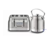 Swan Retro Kitchen Set, 1.7L Rapid Boil Kettle with 360 Degree Base, 3000W, and 4 Slice Toaster with 7 Browning Levels, 1860W, Stainless Steel, SK14631SS & ST19029SS