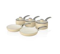Swan Retro SWPS5020CN 5 Piece Aluminium Pan Set With Glass Lid, Non Stick Ceramic Coating, Cream