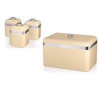 Swan Retro Cream Bread Bin and Tea, Coffee, Sugar Canisters. Matching Retro Design Kitchen Storage Set in Cream
