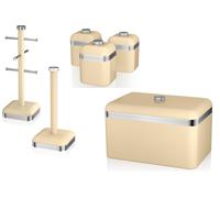 SWAN Retro Cream Breadbin Canisters Mug Tree & Towel Pole Kitchen Storage Set