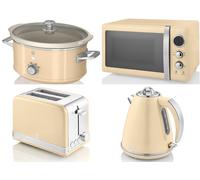 Swan Retro Cream Jug Kettle 2 Slice Toaster 800W Microwave & 3.5L Slow Cooker [EEK: Compliant]