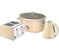 SWAN Retro Cream Kettle 4 Slice Toaster & 3.5L Slow Cooker Kitchen Set [EEK: Compliant]