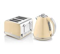 Swan Retro Cream Kettle and 4 Slice Toaster Set